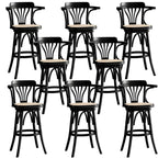 Timeless Square Rattan Wood Low Back Bar Stool in Brown/ Black
