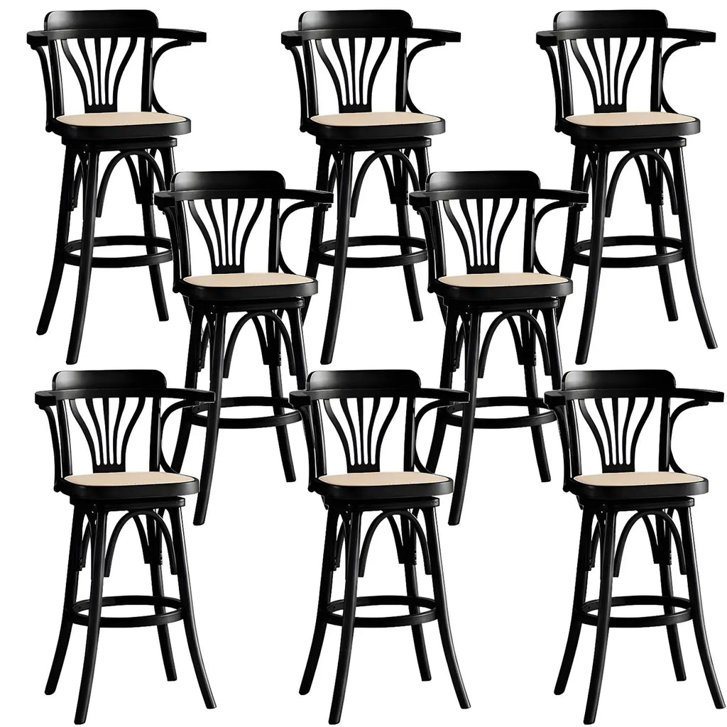 Timeless Square Rattan Wood Low Back Bar Stool in Brown/ Black