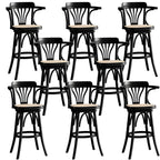 Timeless Square Rattan Wood Low Back Bar Stool in Brown/ Black