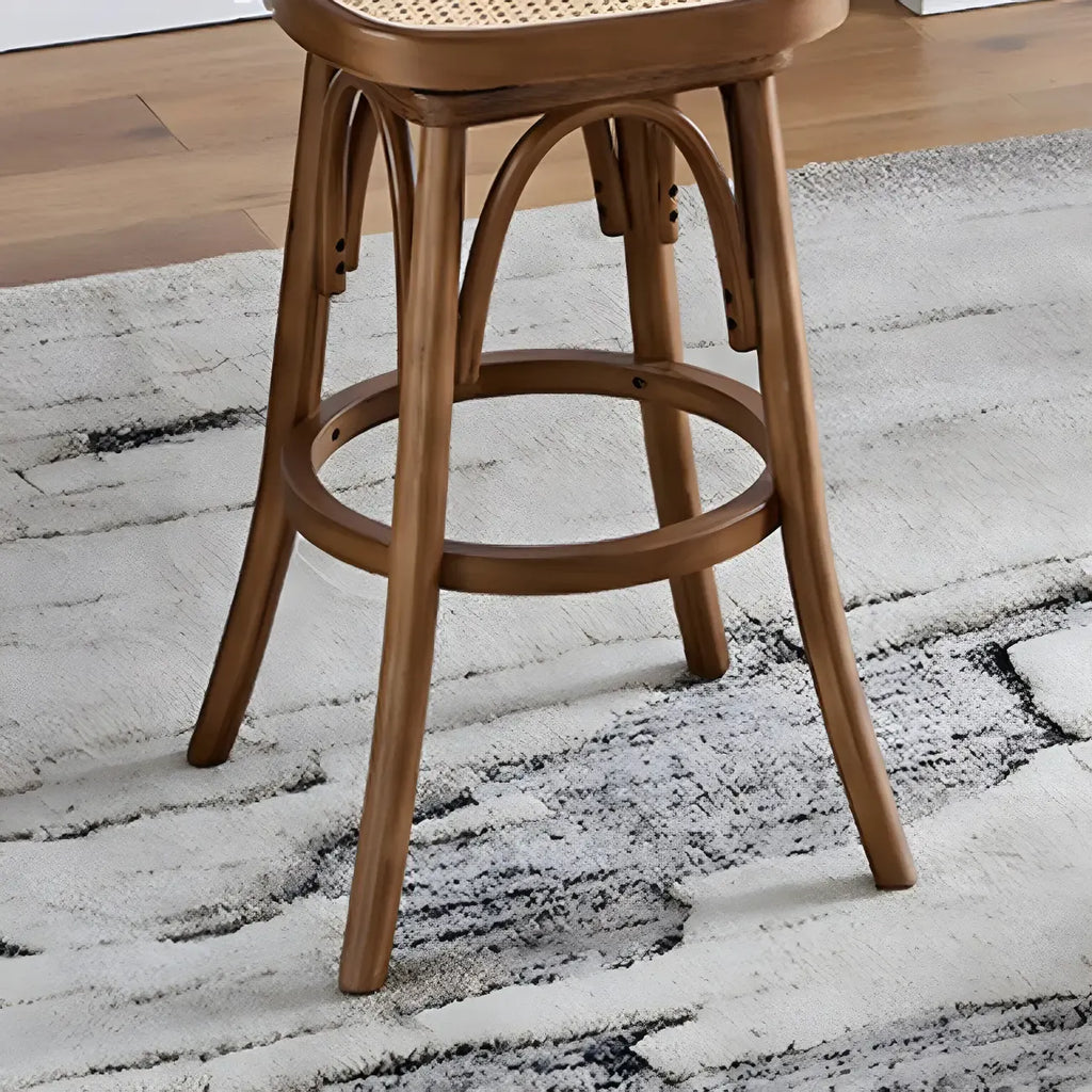 Timeless Square Rattan Wood Low Back Bar Stool in Brown/ Black