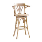 Timeless Square Rattan Wood Low Back Bar Stool in Brown/ Black