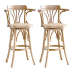 Timeless Square Rattan Wood Low Back Bar Stool in Brown/ Black