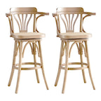 Timeless Square Rattan Wood Low Back Bar Stool in Brown/ Black