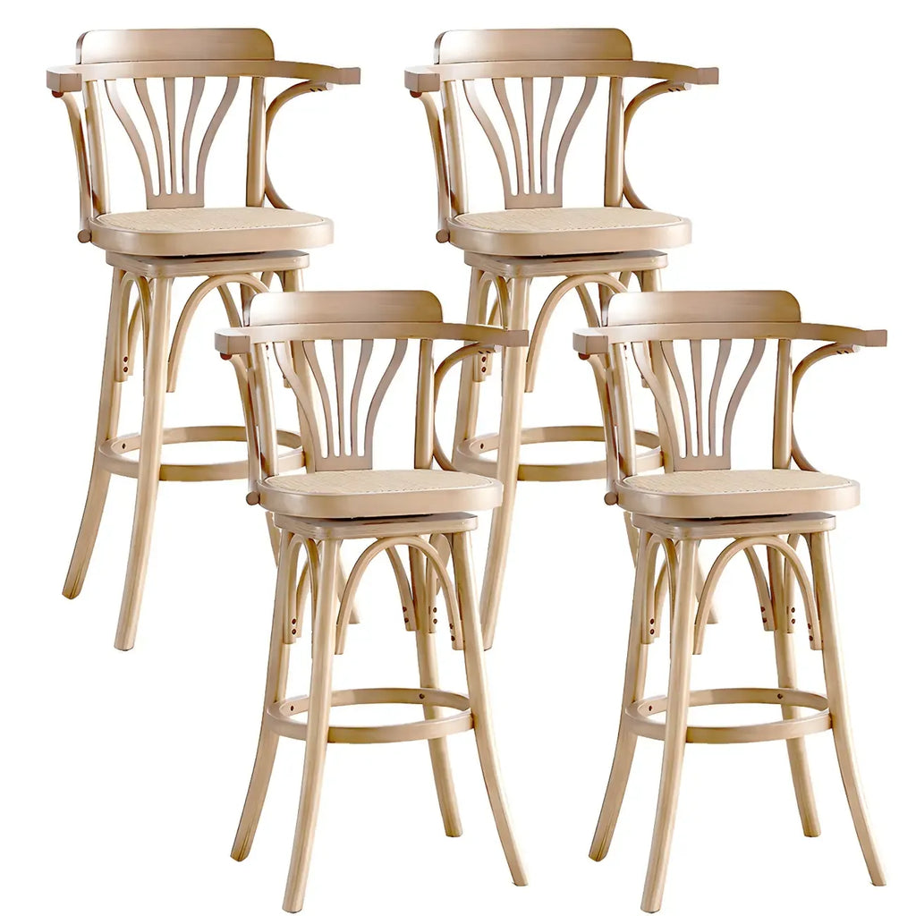 Timeless Square Rattan Wood Low Back Bar Stool in Brown/ Black