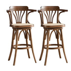 Timeless Square Rattan Wood Low Back Bar Stool in Brown/ Black
