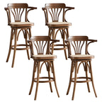 Timeless Square Rattan Wood Low Back Bar Stool in Brown/ Black