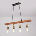Industrial Brown Wood Brass Adjustable 31.5 Pendant Light