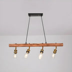 Industrial Brown Wood Brass Adjustable 31.5 Pendant Light