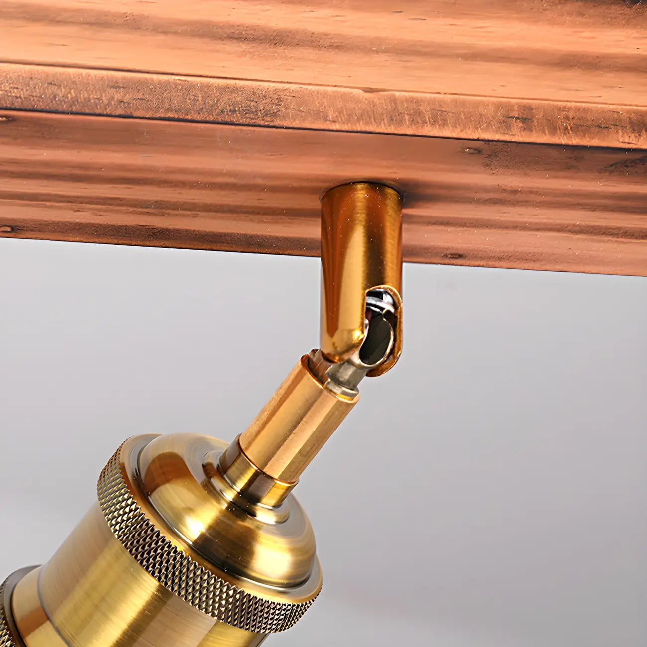 Industrial Brown Wood Brass Adjustable 31.5 Pendant Light