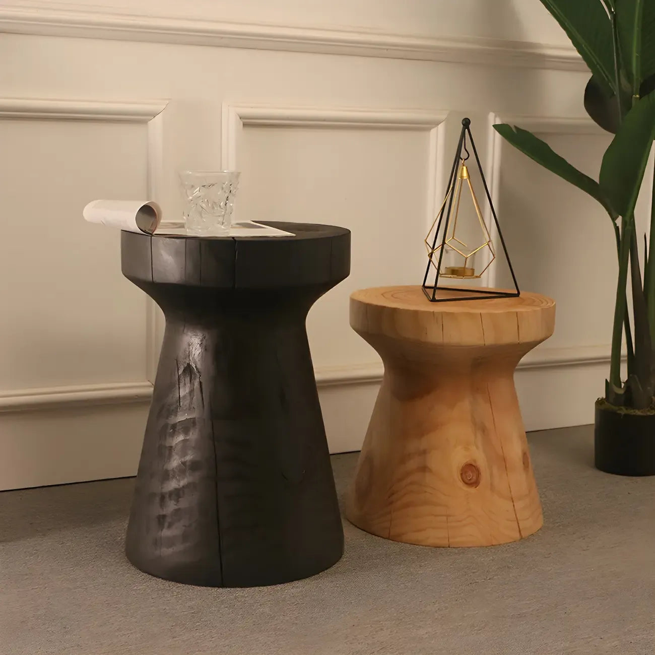 Scandinavian Round Solid Wood End Table Pedestal Base