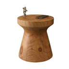 Scandinavian Round Solid Wood End Table Pedestal Base