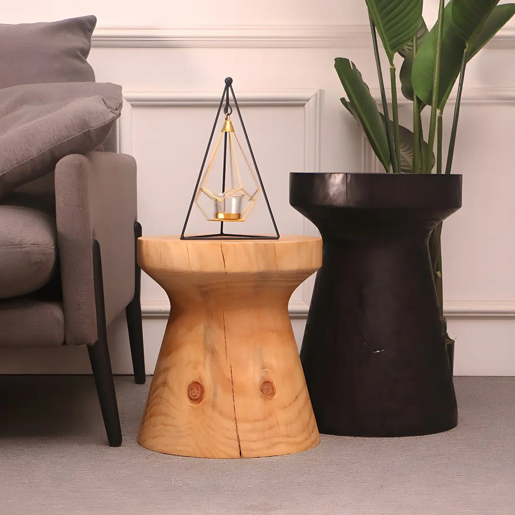 Scandinavian Round Solid Wood End Table Pedestal Base