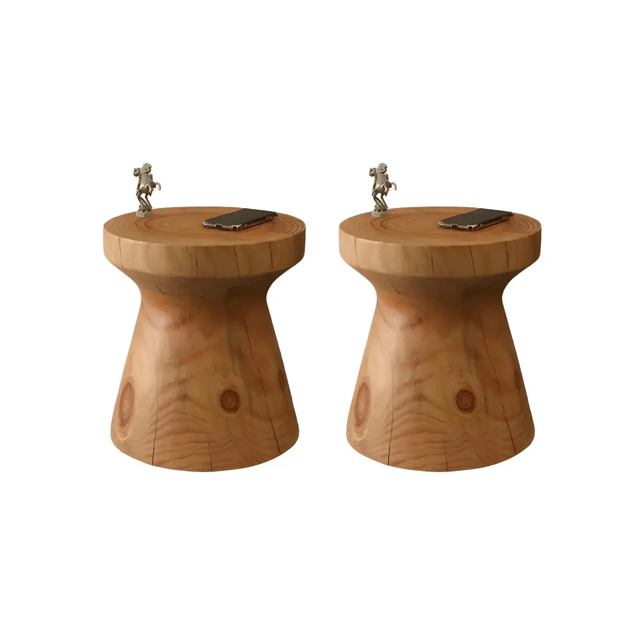 Scandinavian Round Solid Wood End Table Pedestal Base