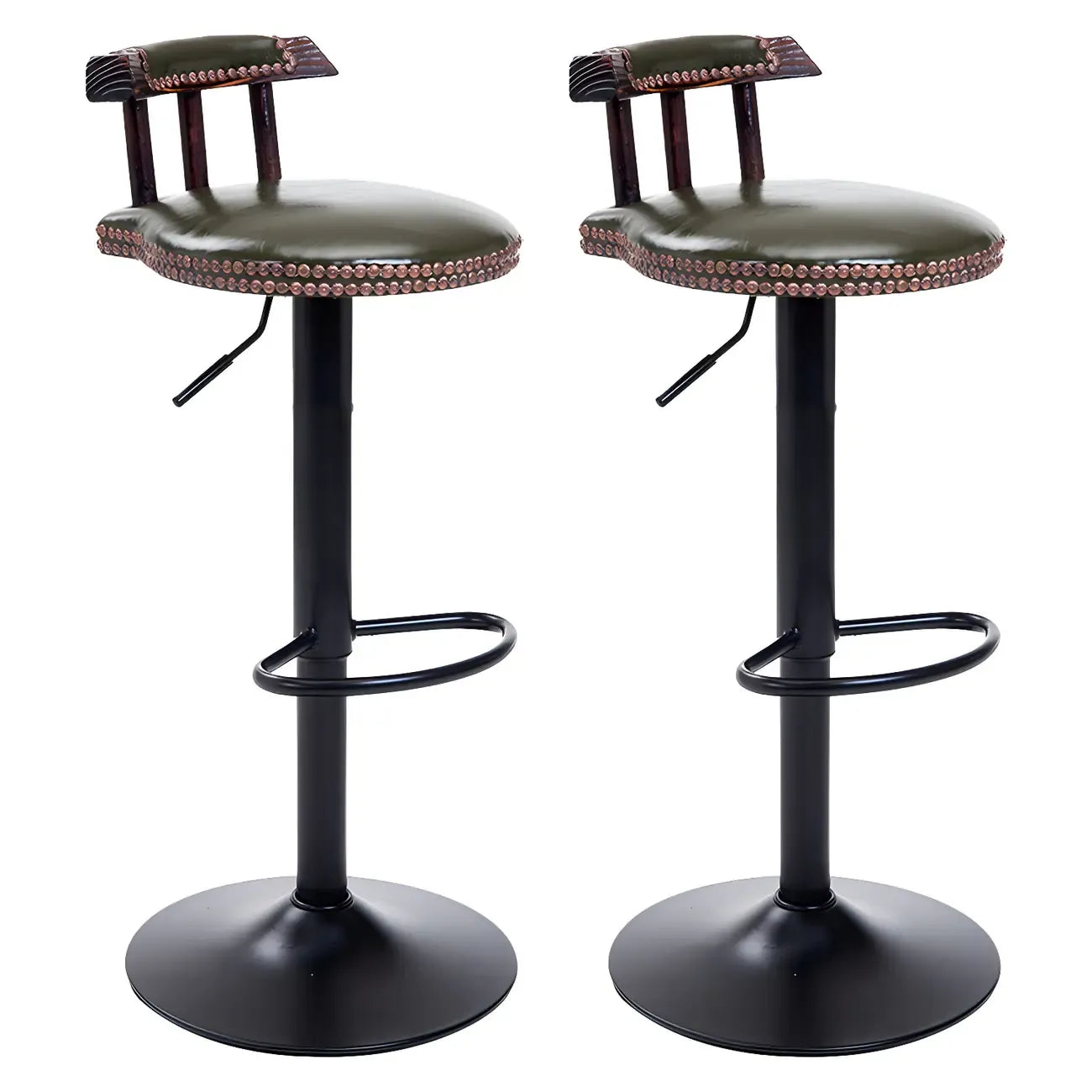 Industrial Round Leather Adjustable Bar Stools