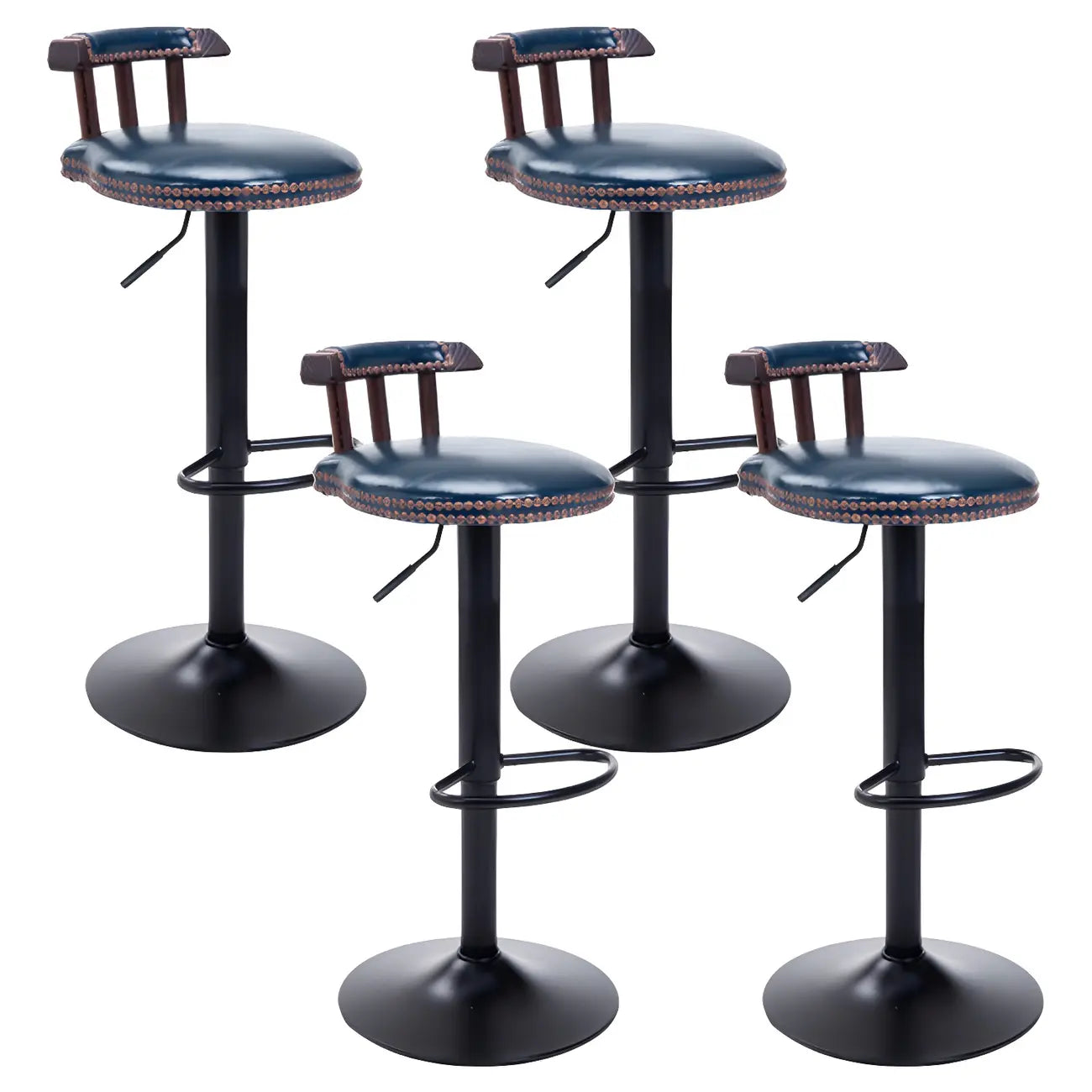 Industrial Round Leather Adjustable Bar Stools