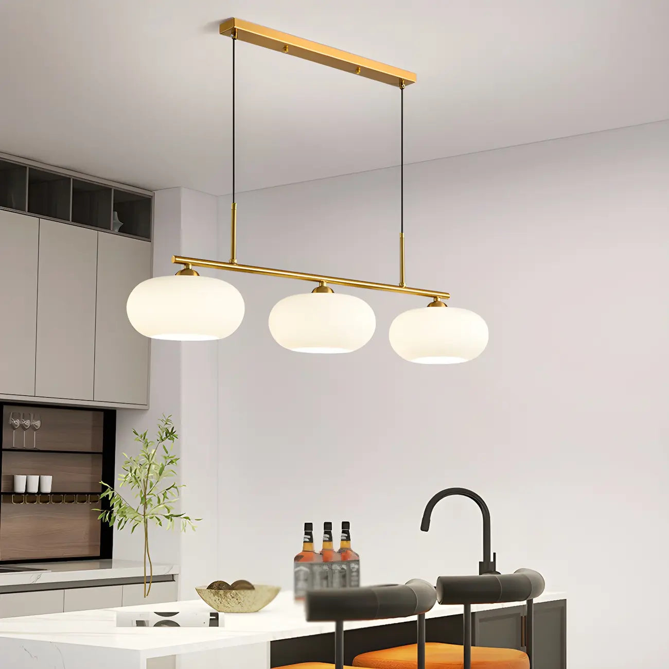 Contemporary Frosted Glass Globe Island Pendant Light