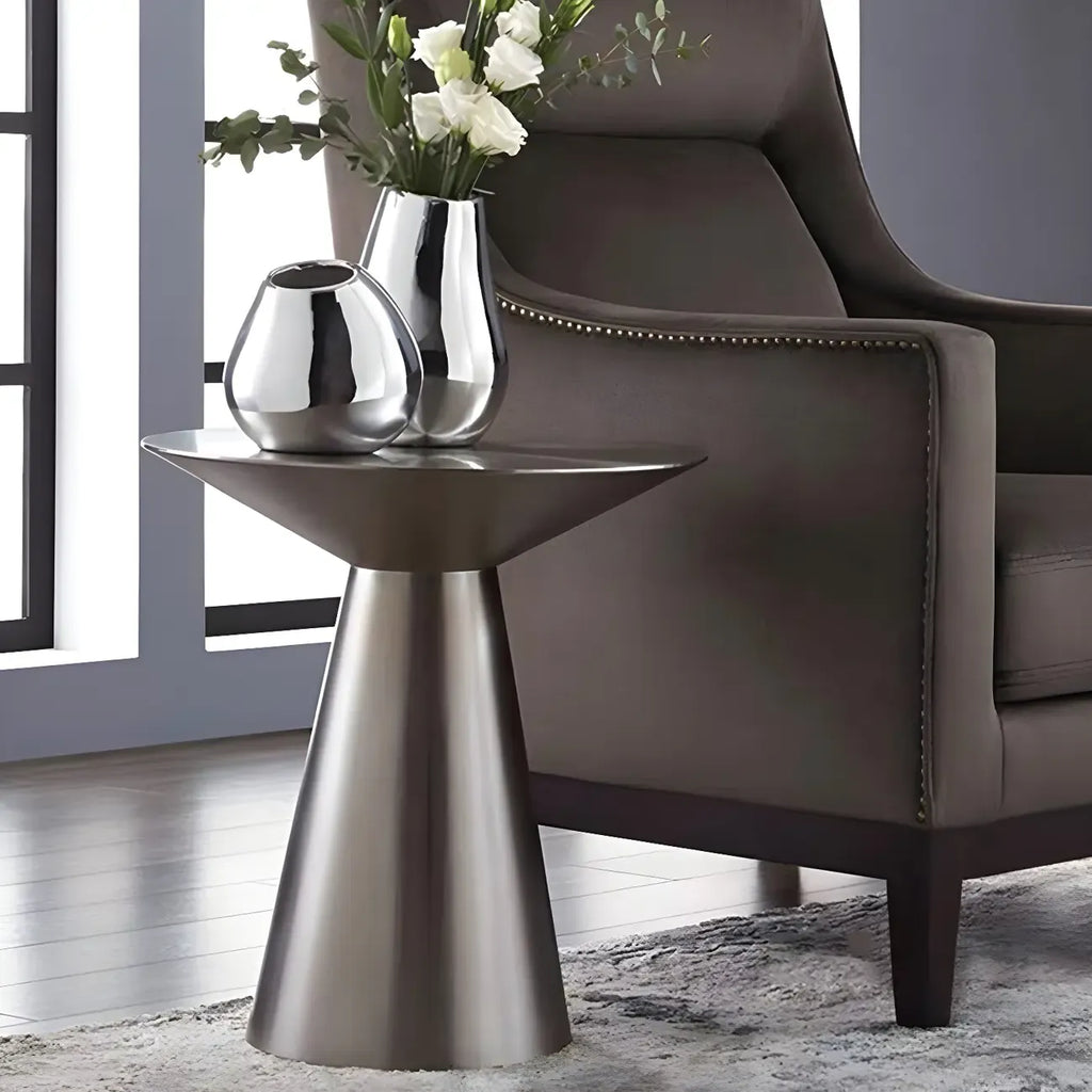 Traditional Golden Round Metal End Table for Living Room