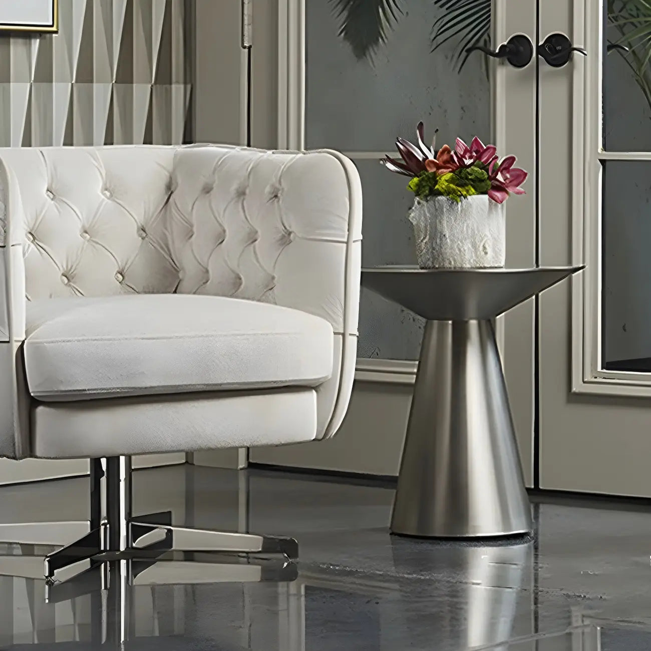 Traditional Golden Round Metal End Table for Living Room