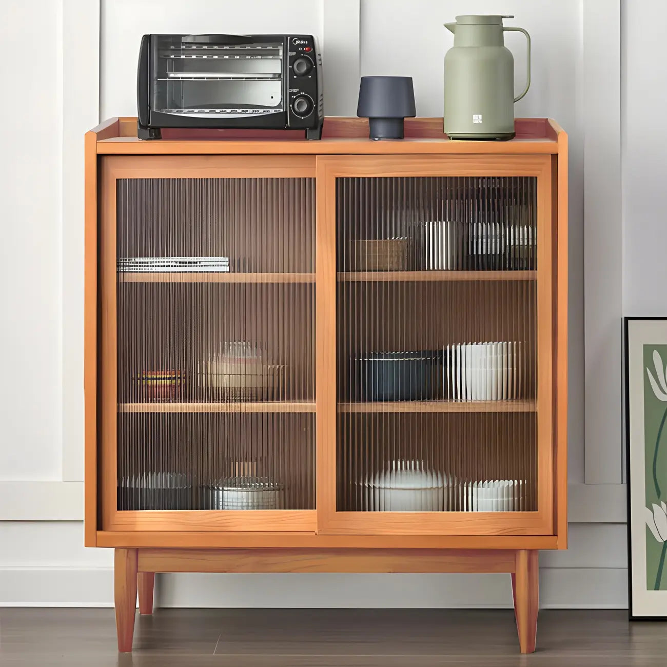 3-Tier Modern Wooden Display Cabinet with Glass Doors