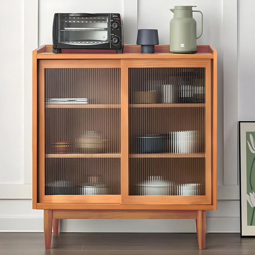 3-Tier Modern Wooden Display Cabinet with Glass Doors