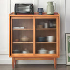3-Tier Modern Wooden Display Cabinet with Glass Doors