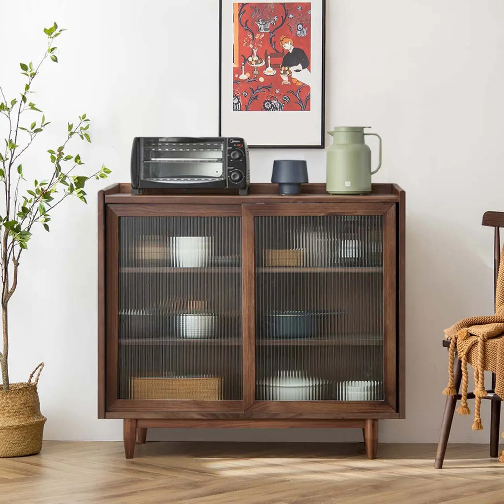 3-Tier Modern Wooden Display Cabinet with Glass Doors