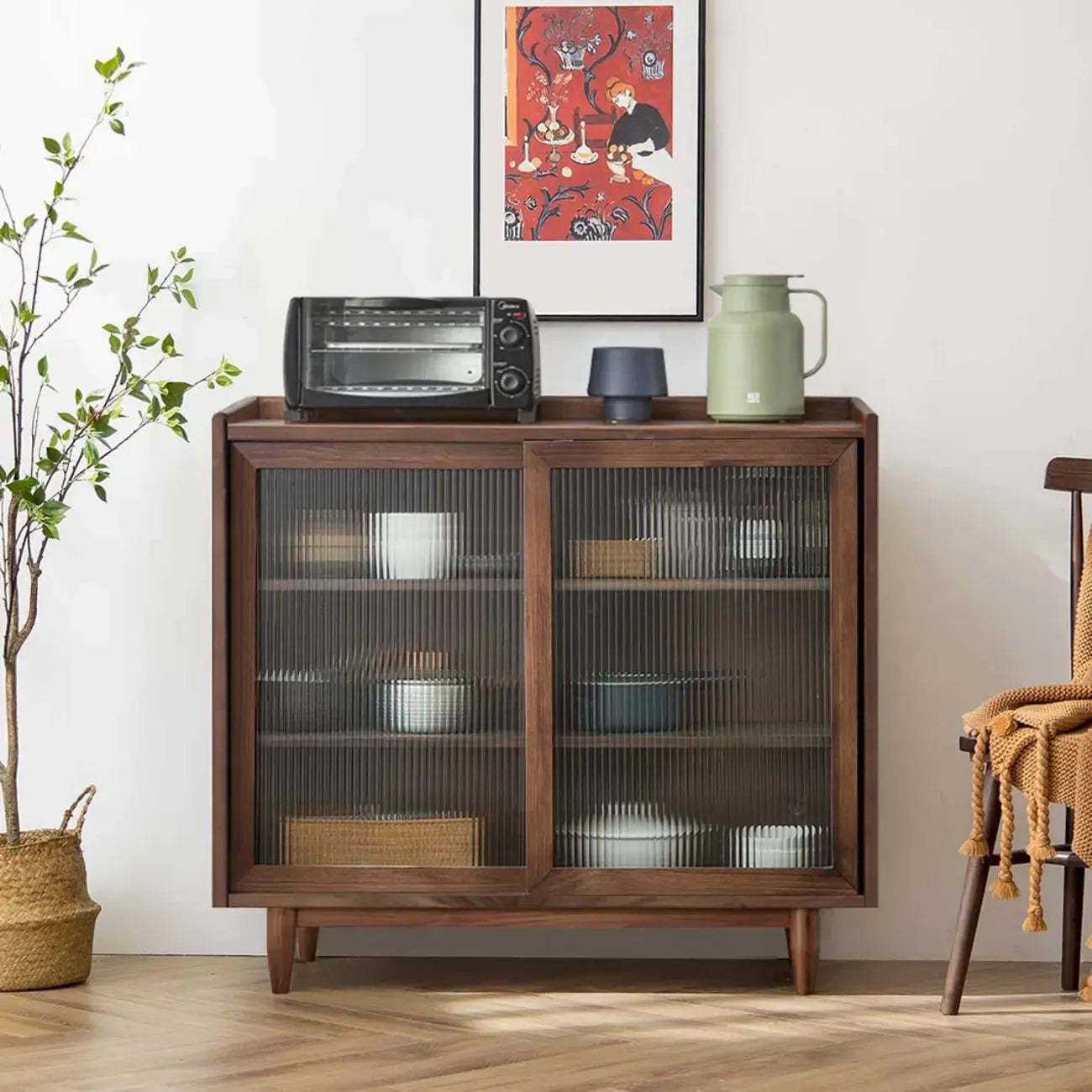 3-Tier Modern Wooden Display Cabinet with Glass Doors