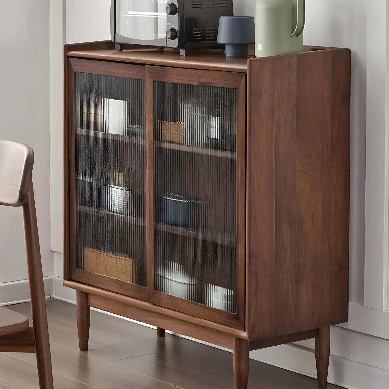 3-Tier Modern Wooden Display Cabinet with Glass Doors