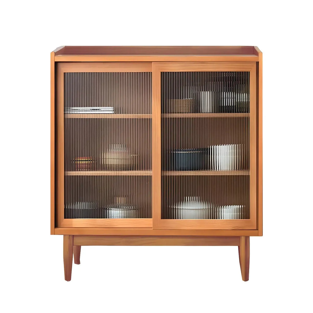 3-Tier Modern Wooden Display Cabinet with Glass Doors