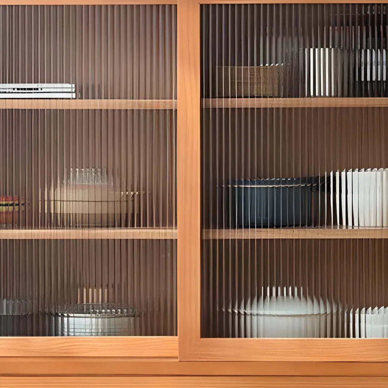 3-Tier Modern Wooden Display Cabinet with Glass Doors