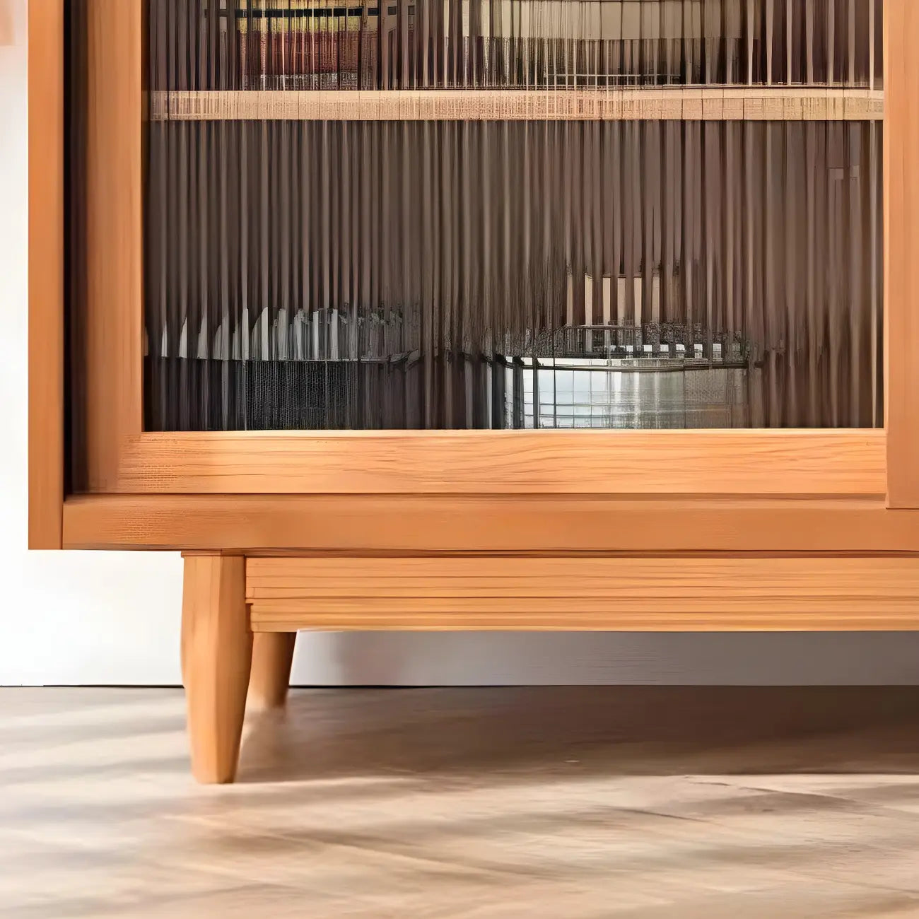 3-Tier Modern Wooden Display Cabinet with Glass Doors