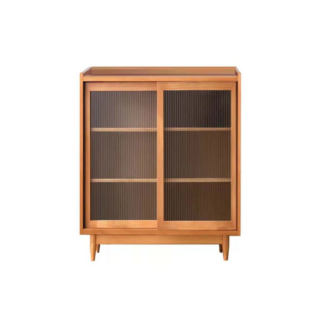 3-Tier Modern Wooden Display Cabinet with Glass Doors