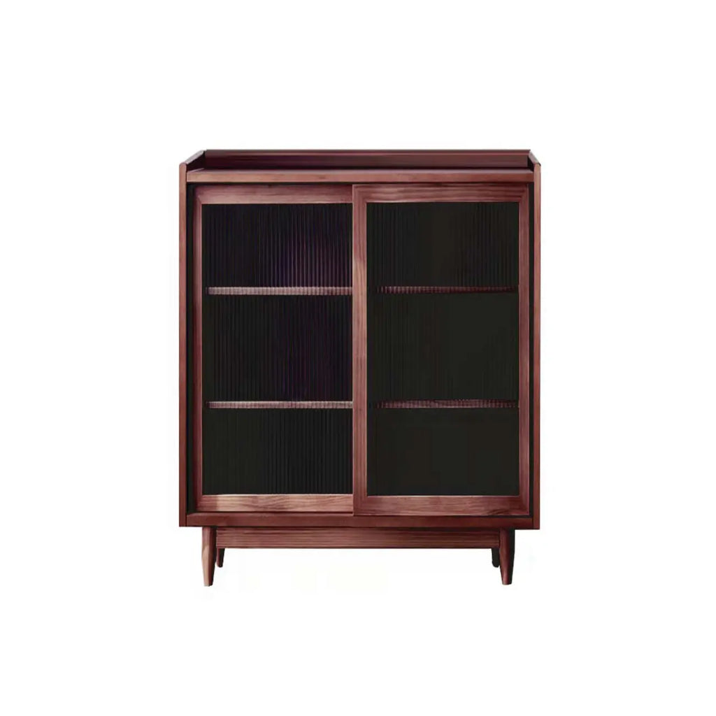 3-Tier Modern Wooden Display Cabinet with Glass Doors