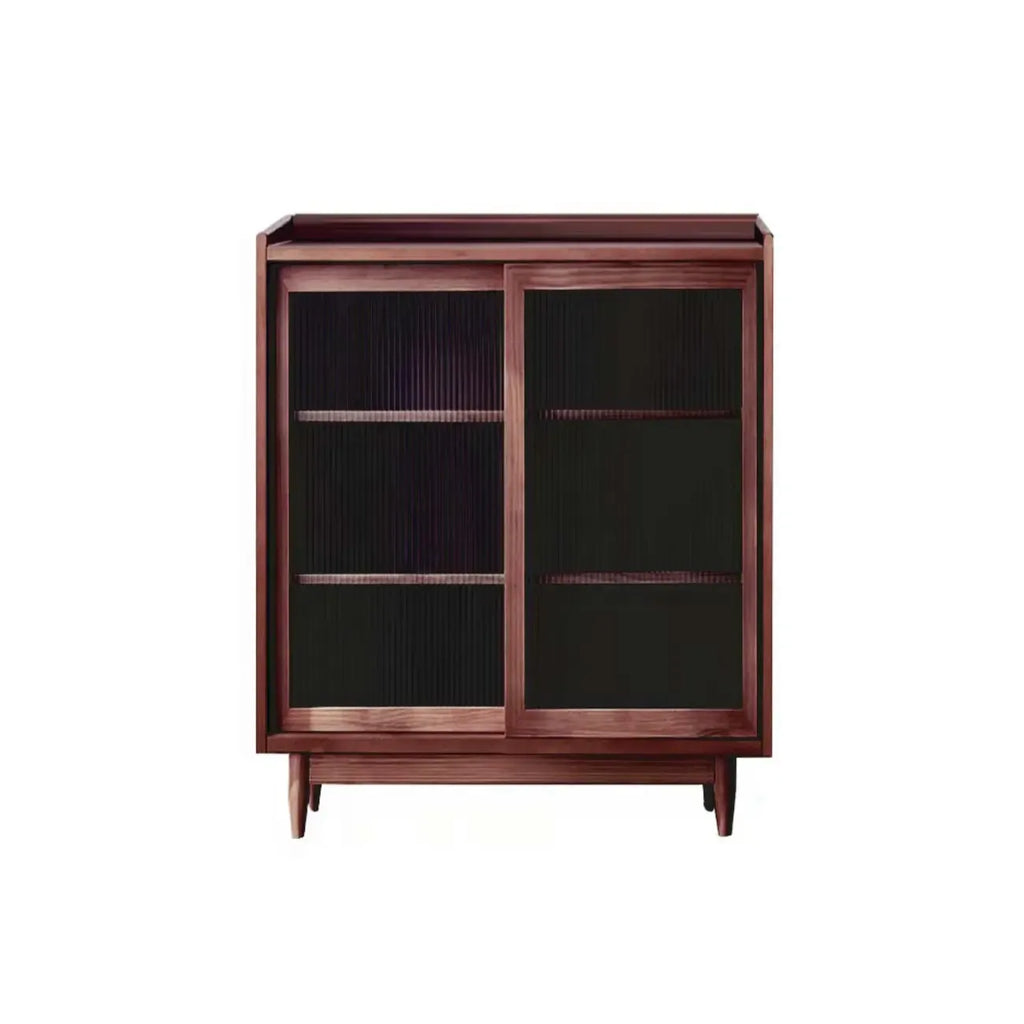 3-Tier Modern Wooden Display Cabinet with Glass Doors