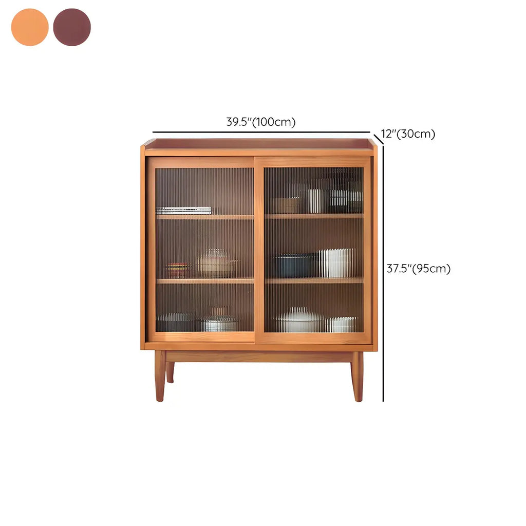 3-Tier Modern Wooden Display Cabinet with Glass Doors
