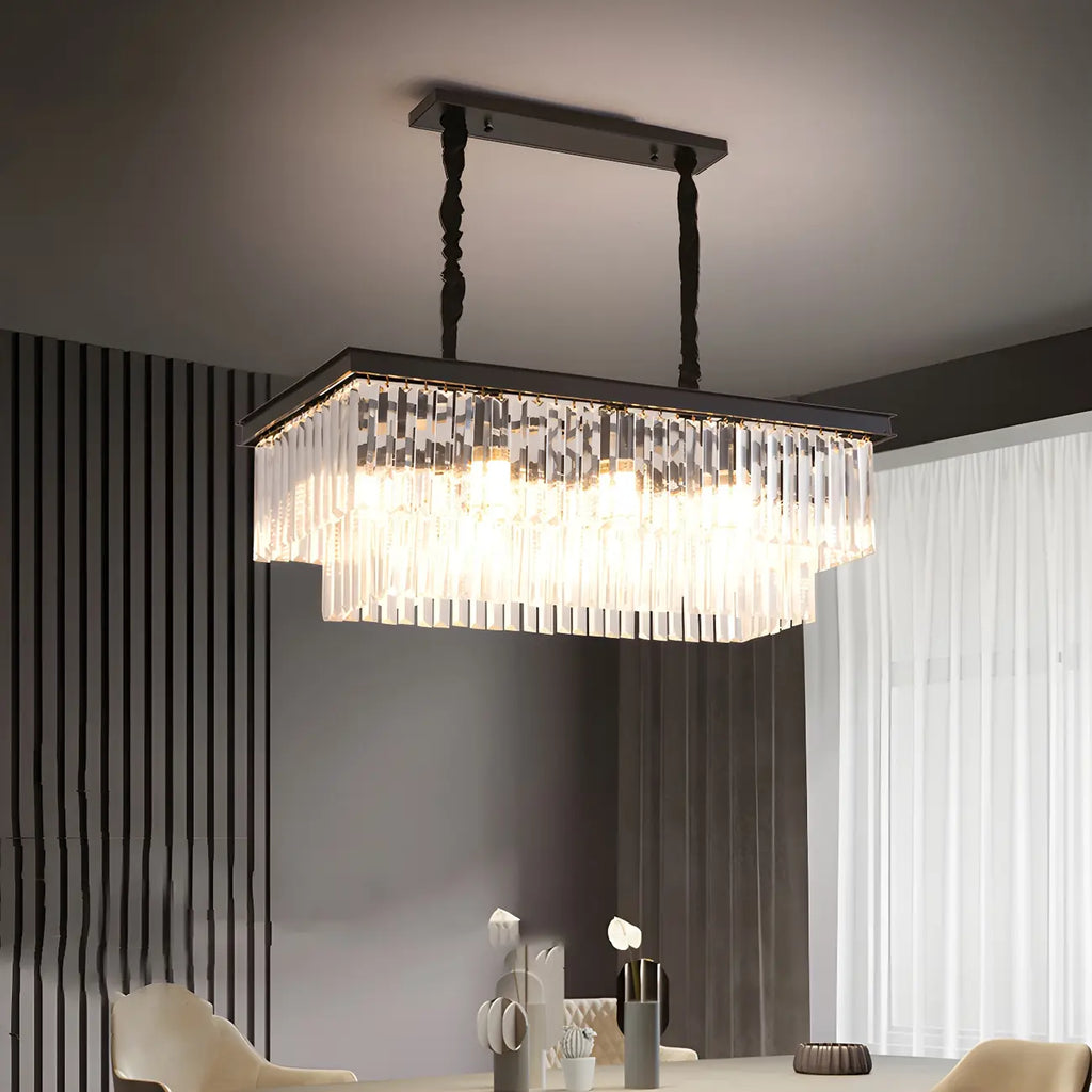 Contemporary Rectangle Clear Crystal Pendant Light