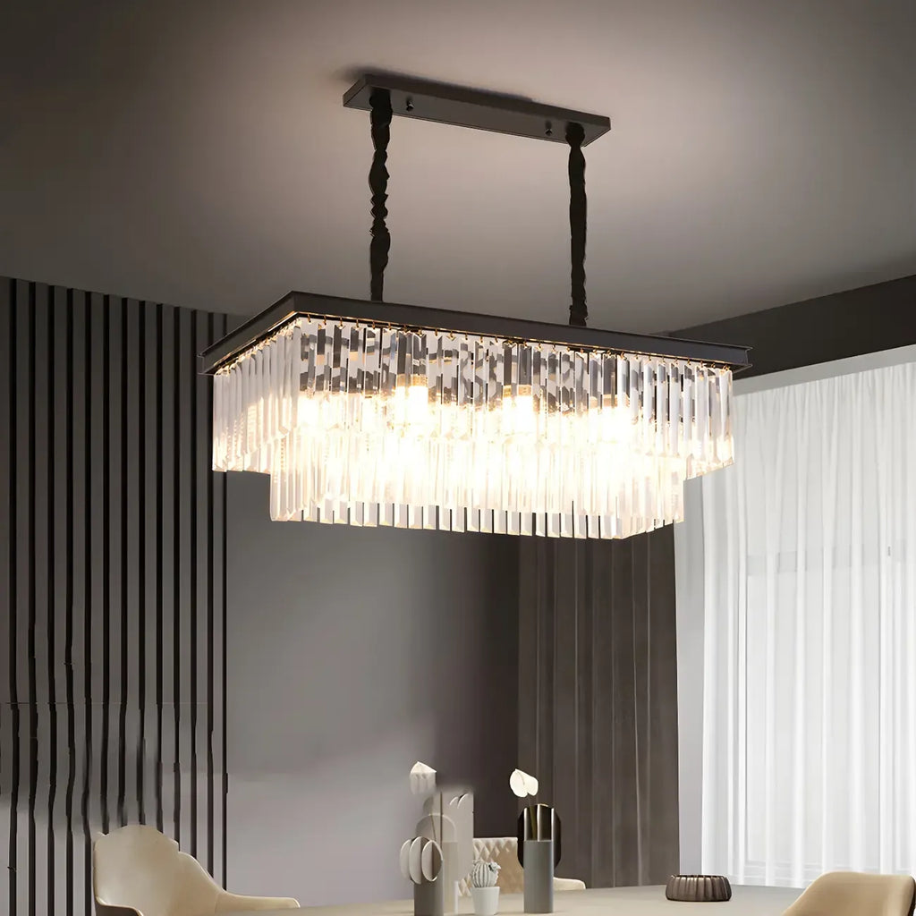 Contemporary Rectangle Clear Crystal Pendant Light