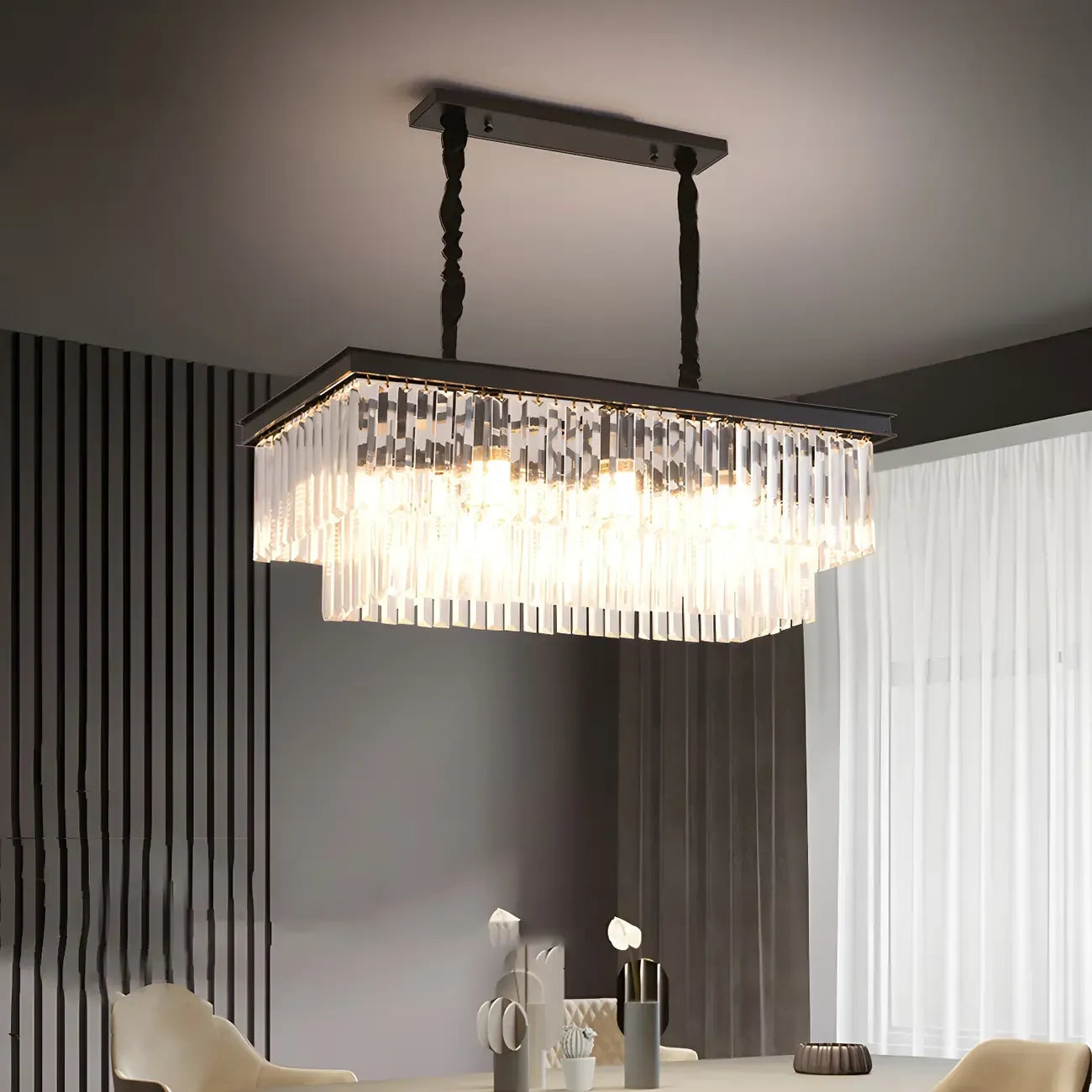 Contemporary Rectangle Clear Crystal Pendant Light