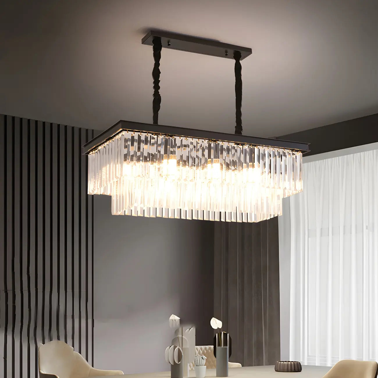 Contemporary Rectangle Clear Crystal Pendant Light