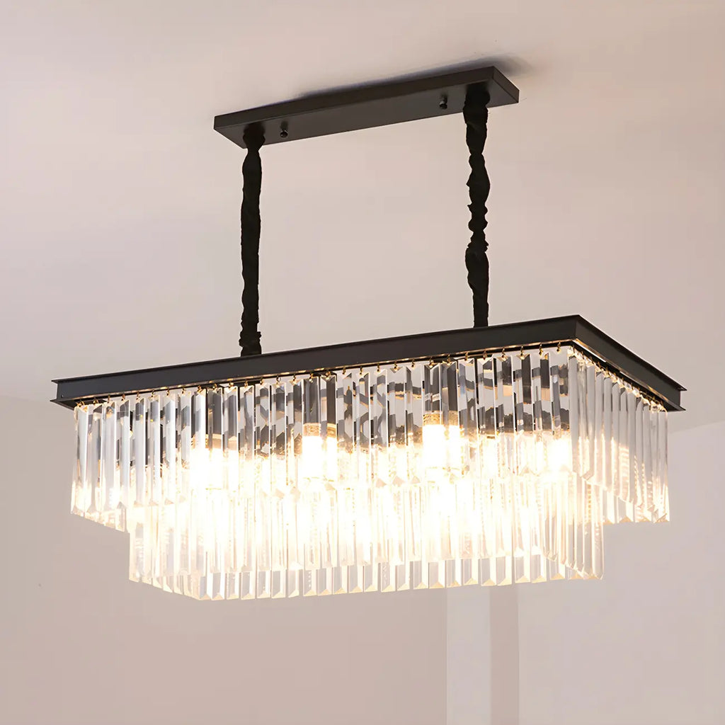 Contemporary Rectangle Clear Crystal Pendant Light