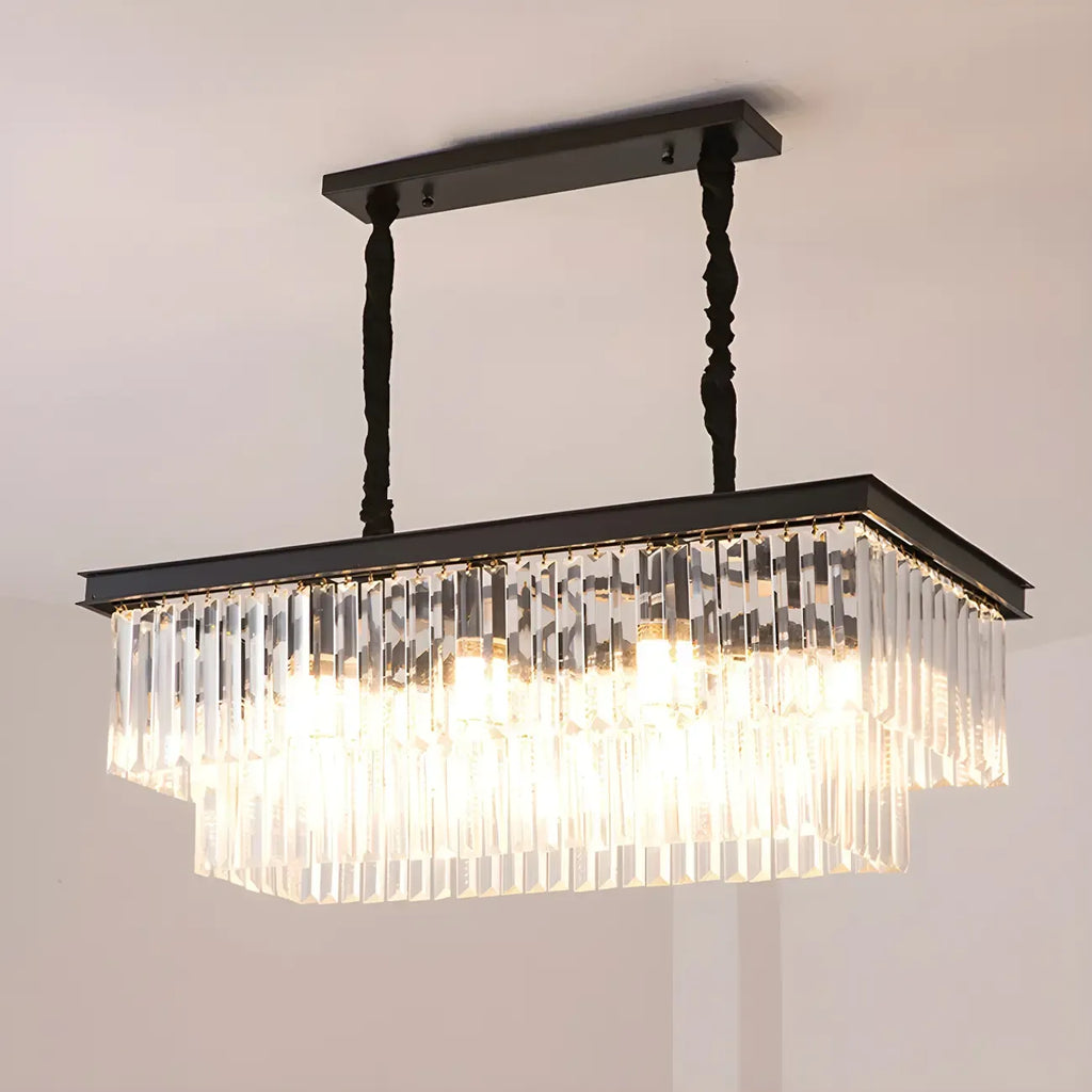 Contemporary Rectangle Clear Crystal Pendant Light