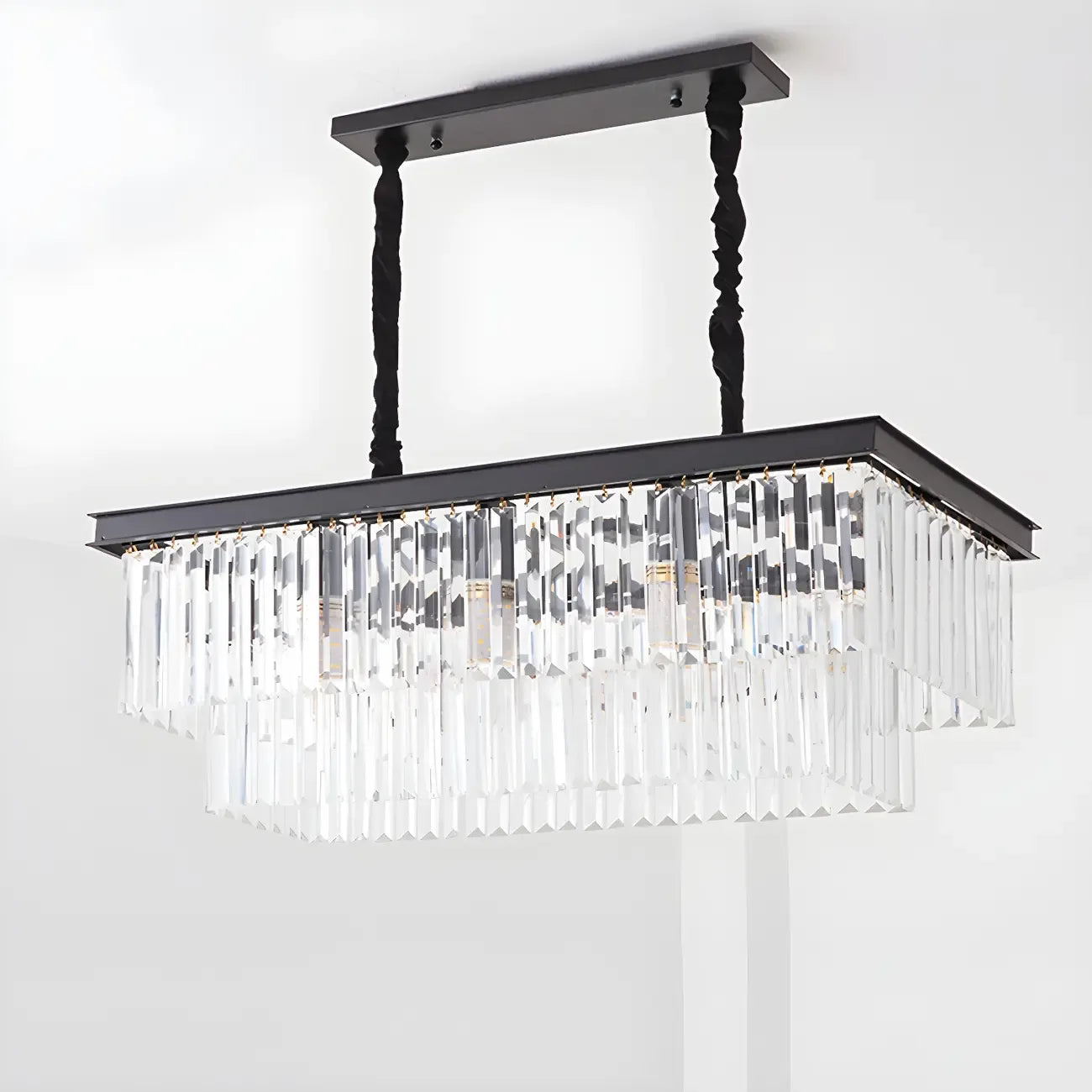 Contemporary Rectangle Clear Crystal Pendant Light