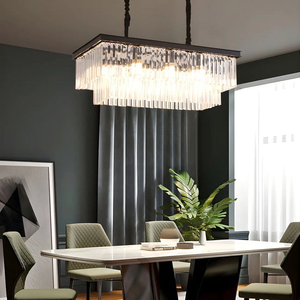Contemporary Rectangle Clear Crystal Pendant Light