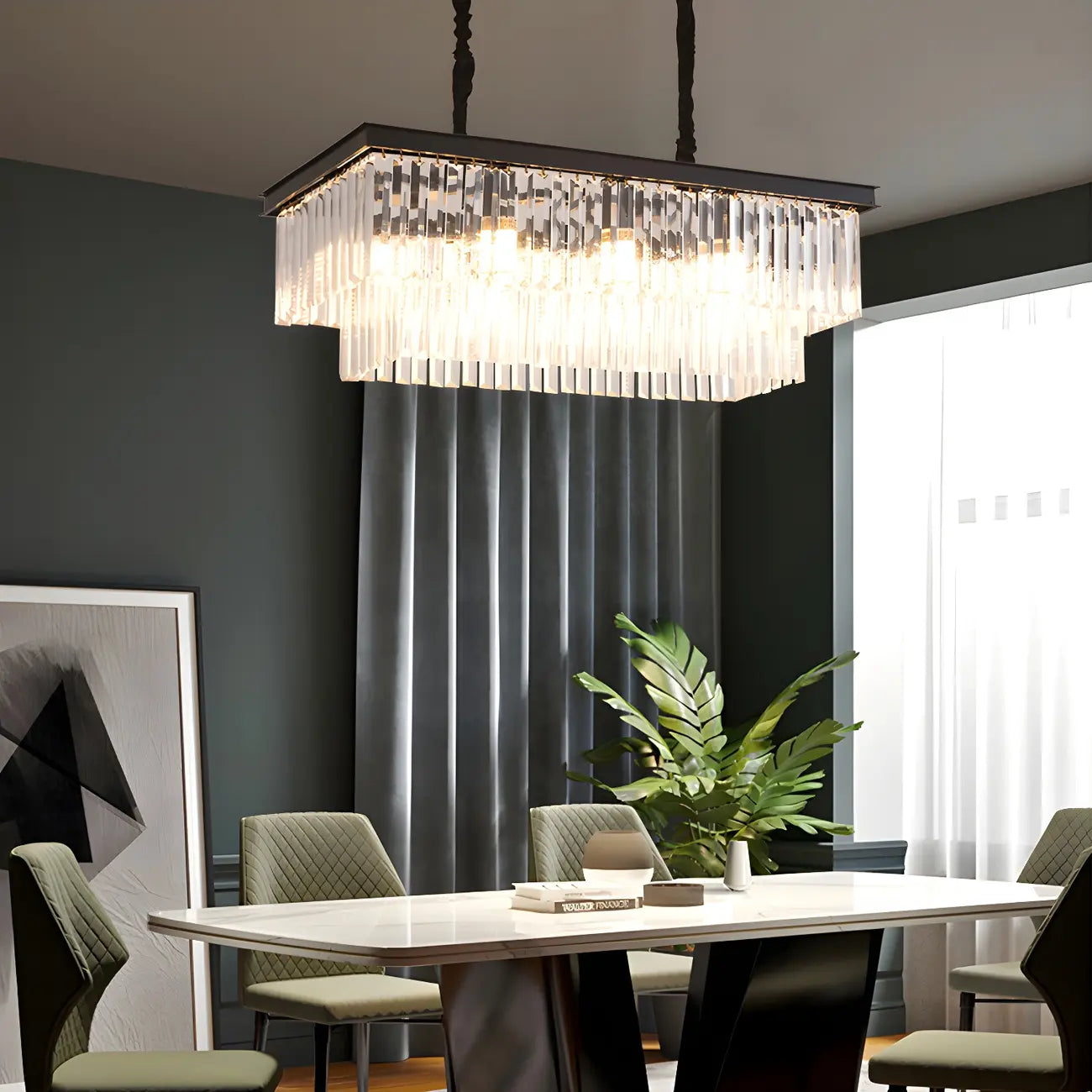 Contemporary Rectangle Clear Crystal Pendant Light
