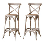 Rustic Solid Wood Wicker Cross Back Bar Stool in Brown/ Grey