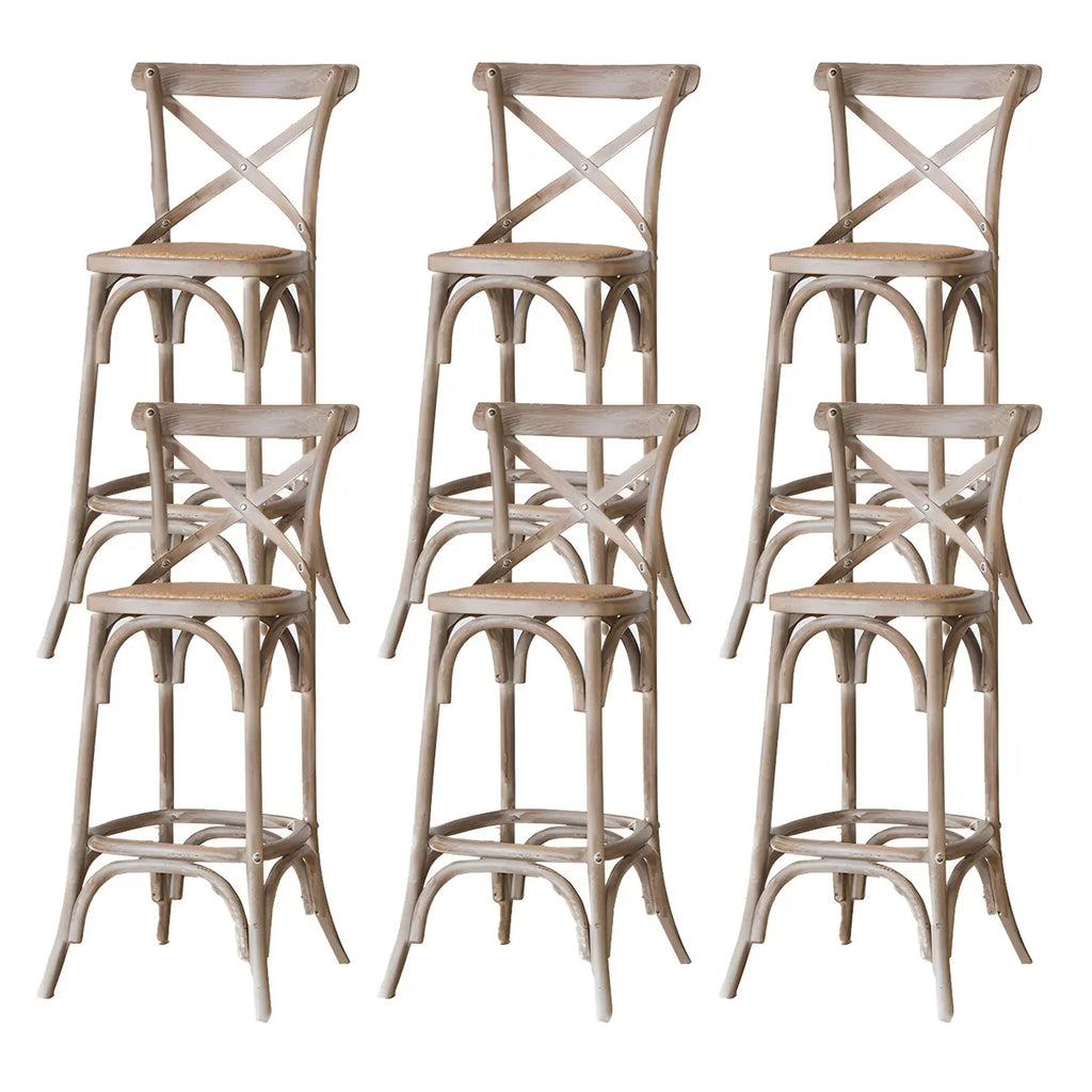 Rustic Solid Wood Wicker Cross Back Bar Stool in Brown/ Grey