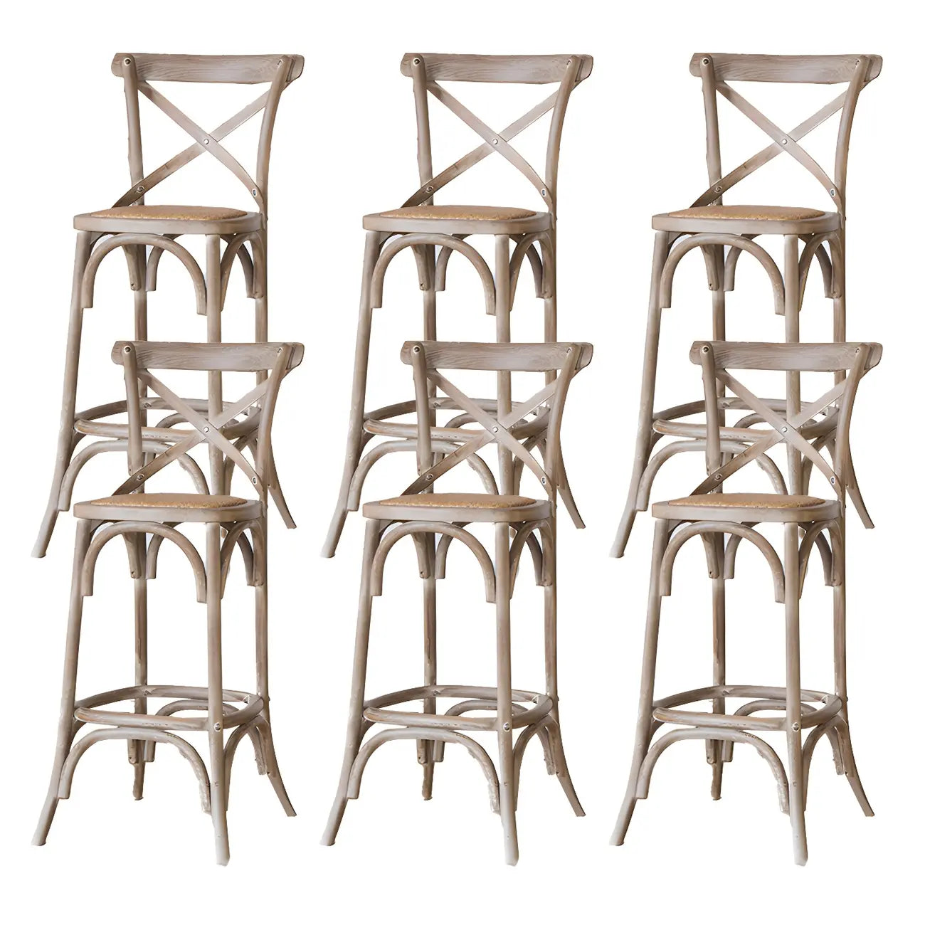 Rustic Solid Wood Wicker Cross Back Bar Stool in Brown/ Grey