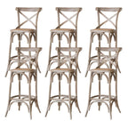 Rustic Solid Wood Wicker Cross Back Bar Stool in Brown/ Grey