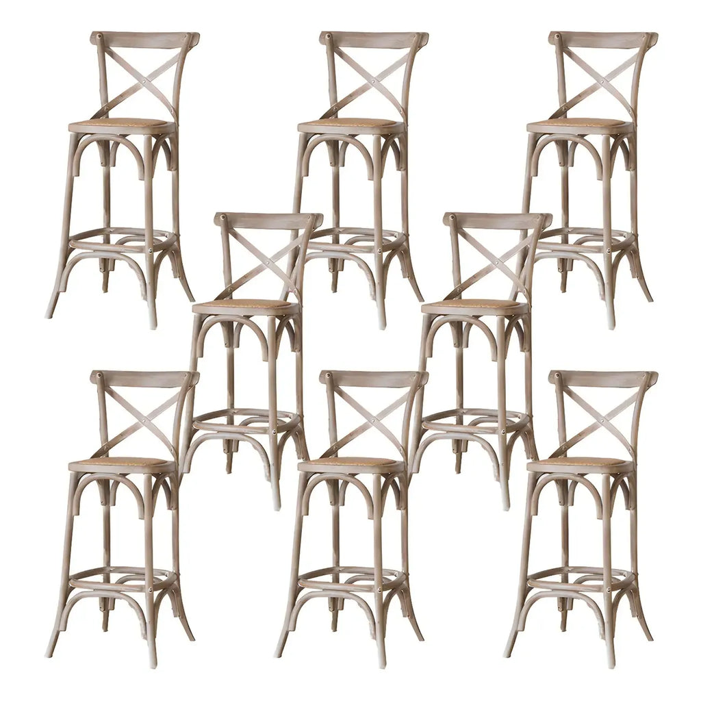 Rustic Solid Wood Wicker Cross Back Bar Stool in Brown/ Grey