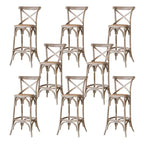 Rustic Solid Wood Wicker Cross Back Bar Stool in Brown/ Grey